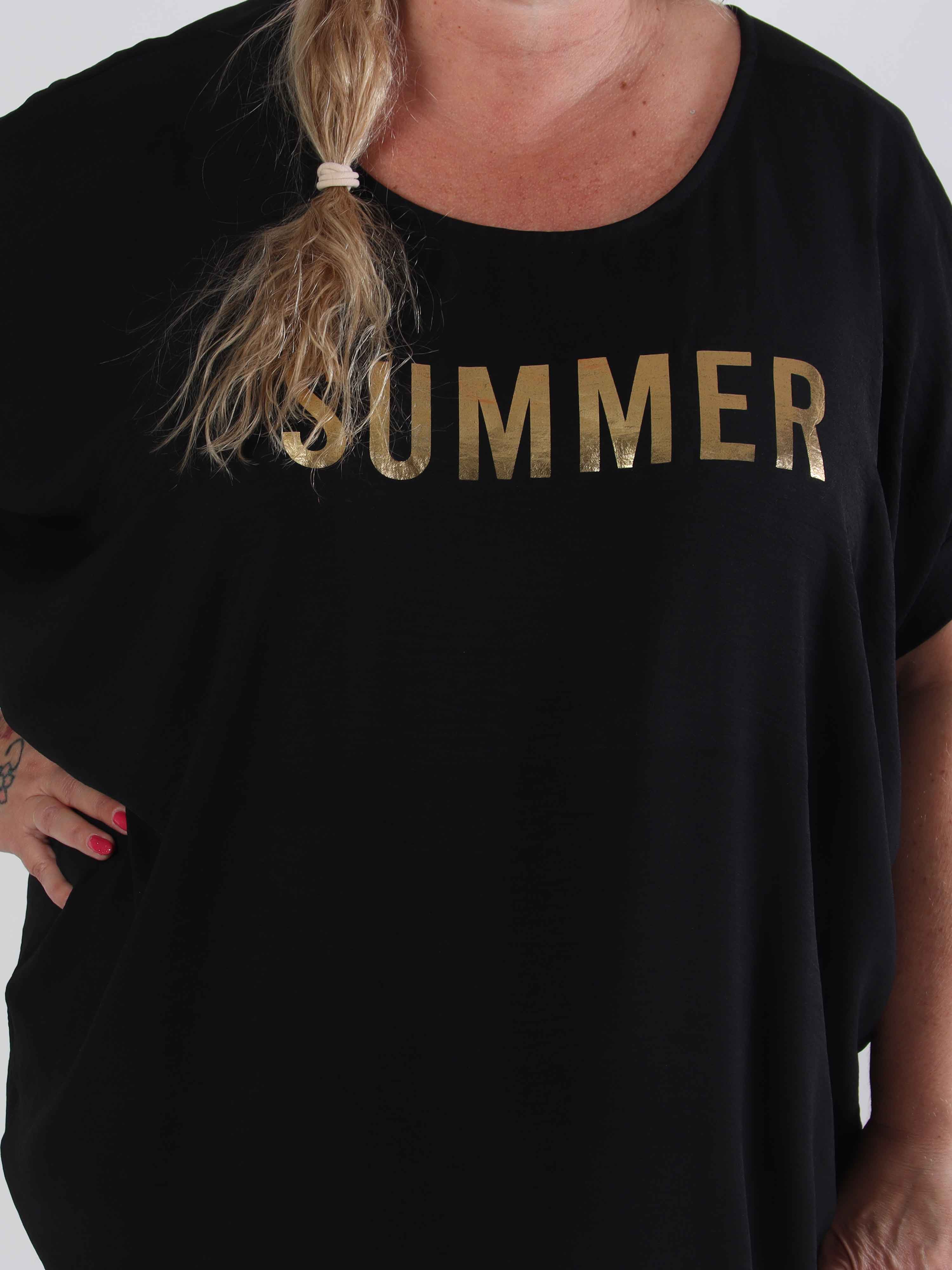 Bine - Sød plus size kjole i løs pasform med guld print på brystet